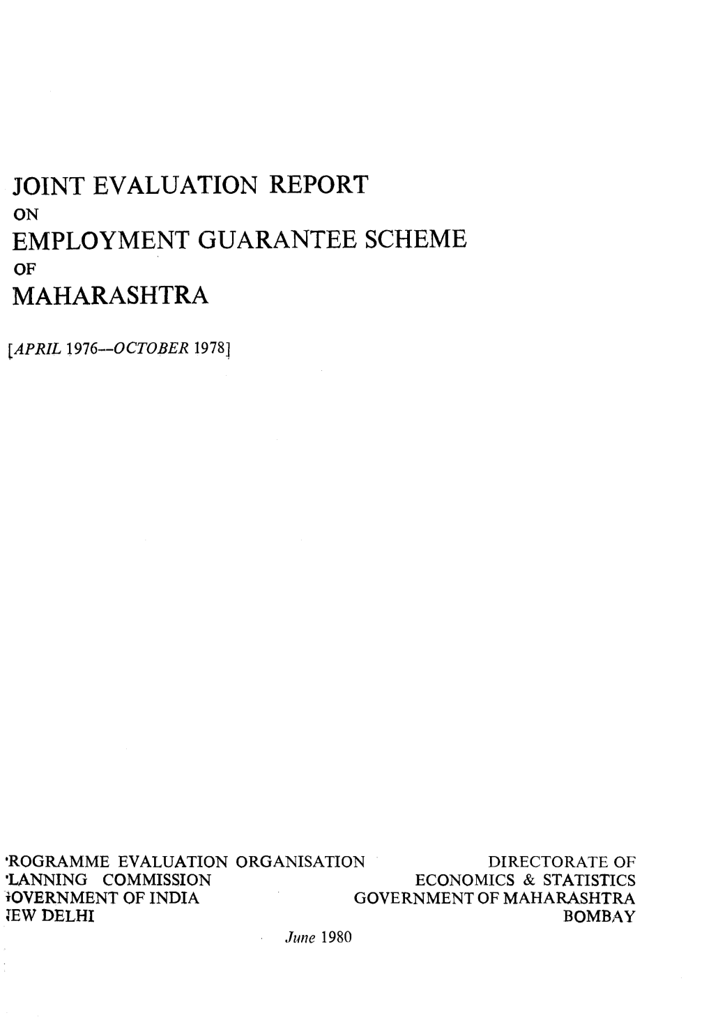Joint Evaluation Report Employment Guarantee Scheme Maharashtra