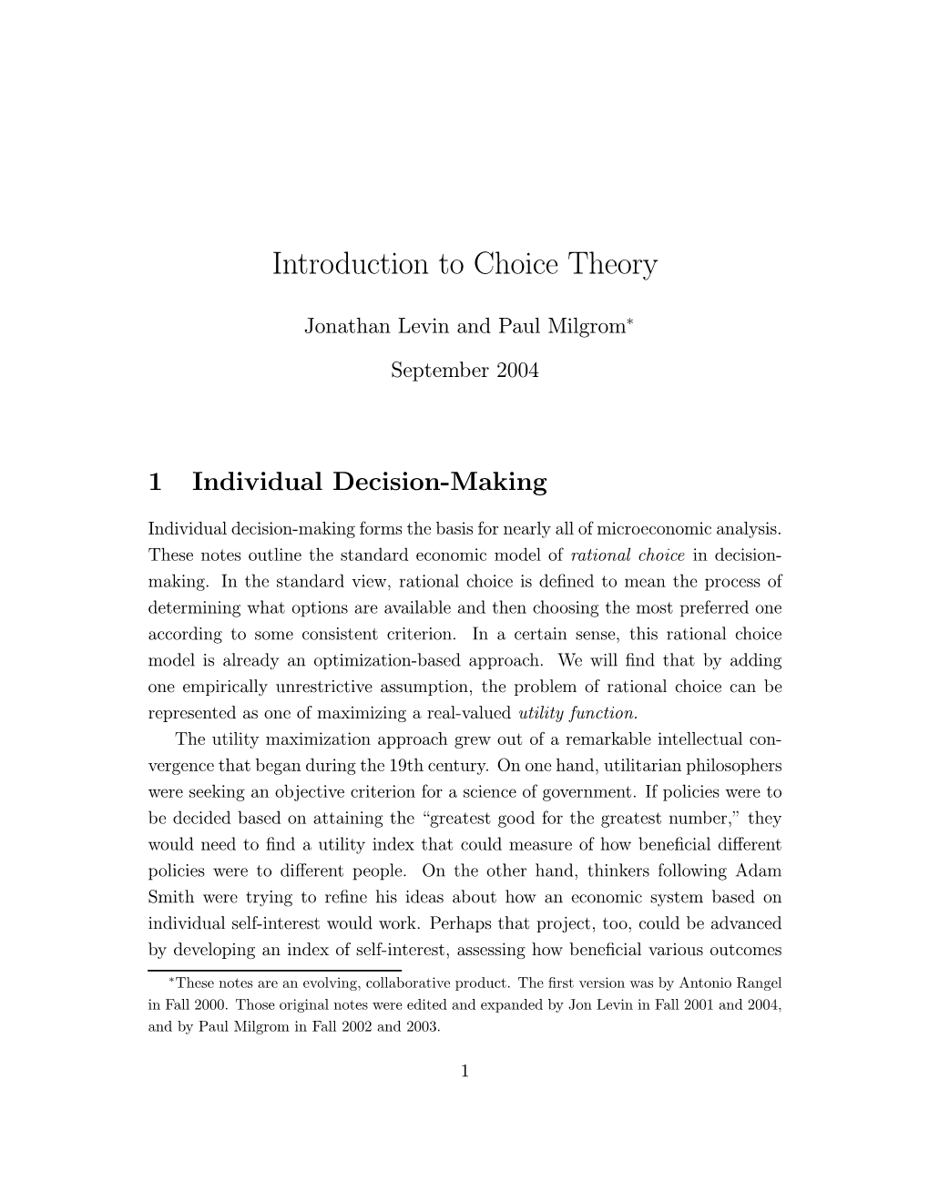 Introduction to Choice Theory