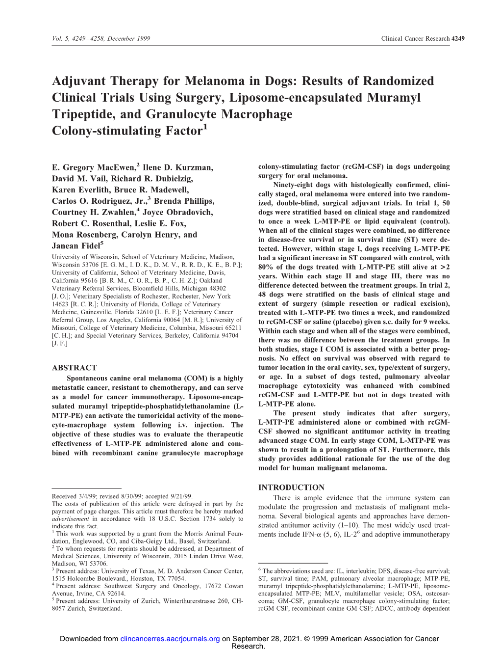 Adjuvant Therapy for Melanoma in Dogs