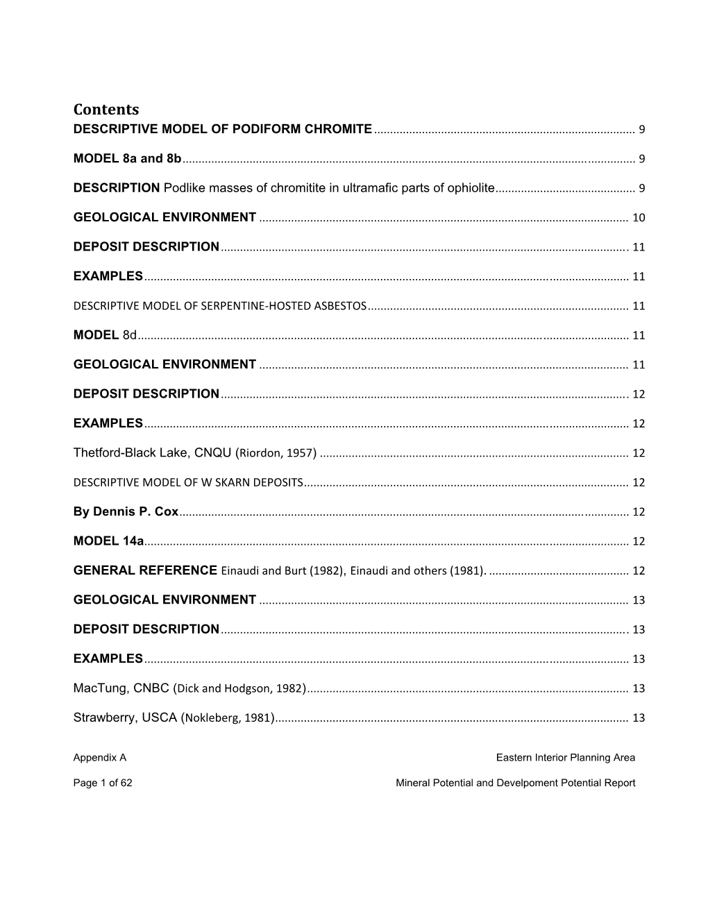 Contents DESCRIPTIVE MODEL of PODIFORM CHROMITE