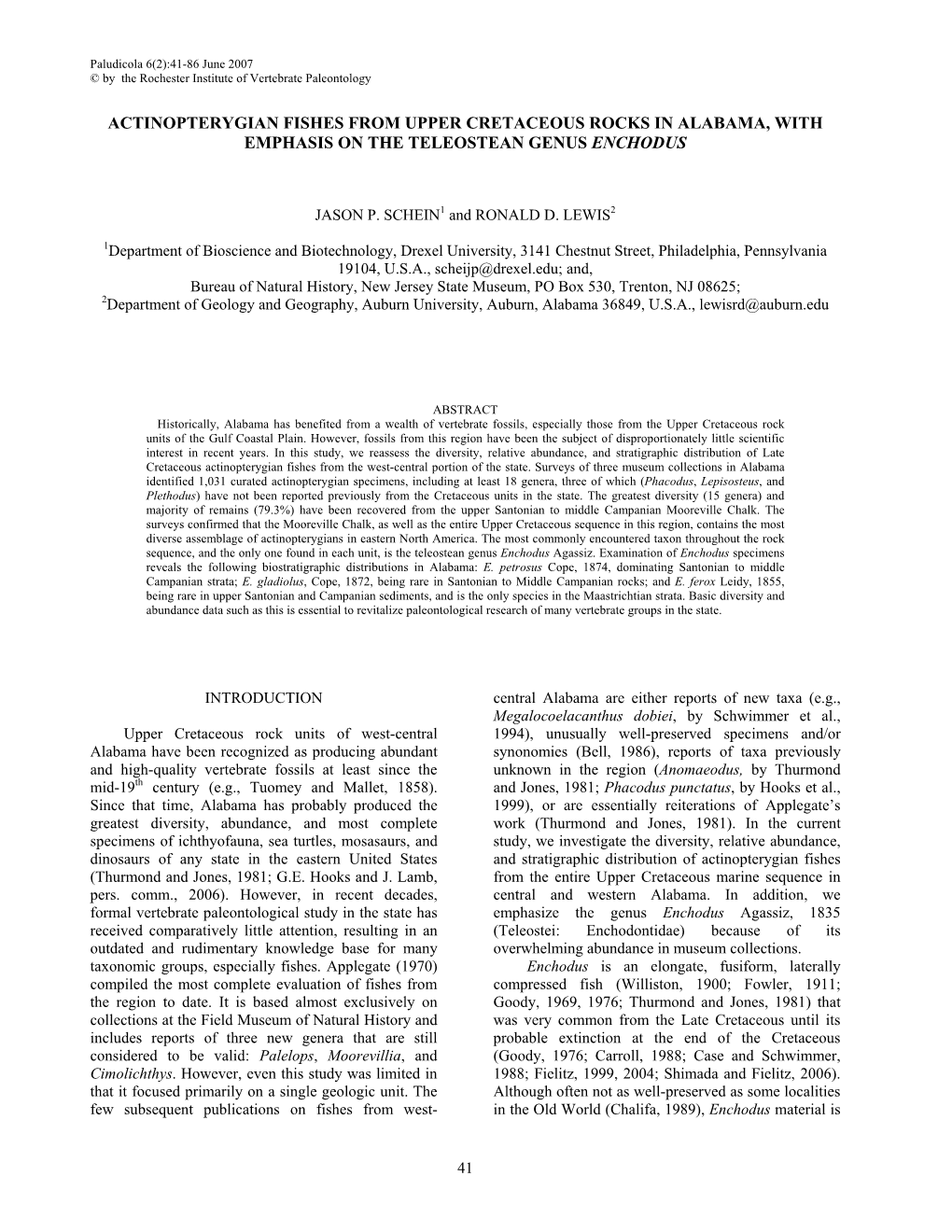 Actinopterygian Fishes from Upper Cretaceous Rocks in Alabama, with Emphasis on the Teleostean Genus Enchodus