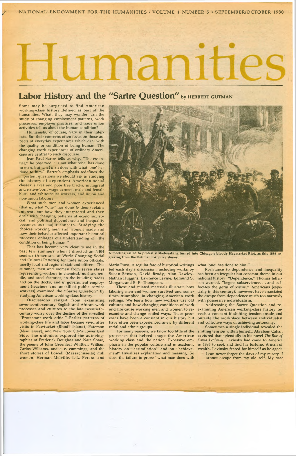 Labor History and the "Sartre Question'' by Herbert Gutman