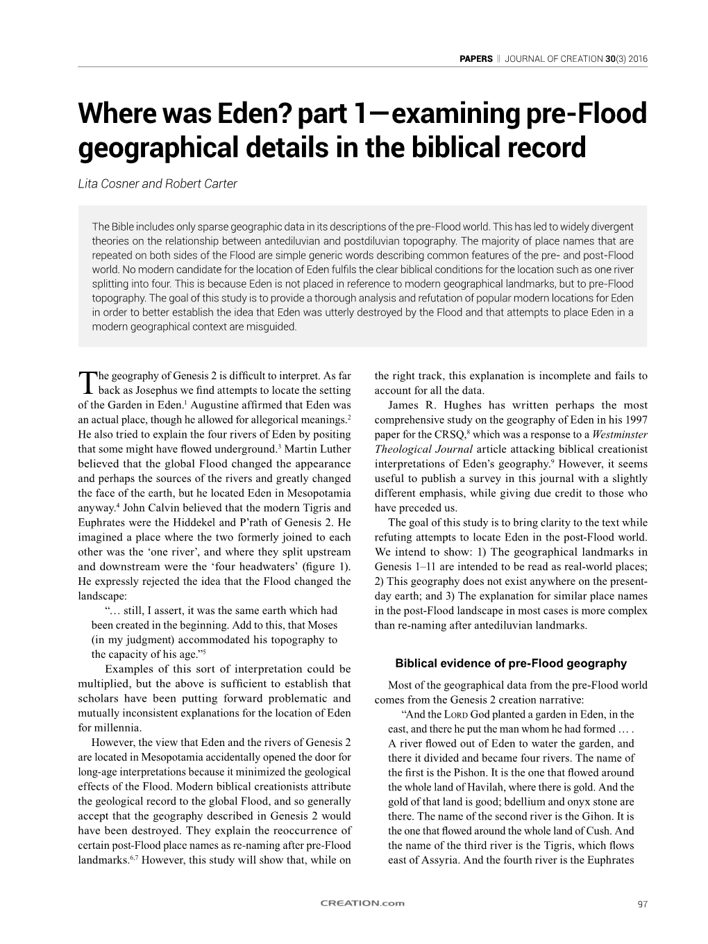 Where Was Eden? Part 1—Examining Pre-Flood Geographical Details in the Biblical Record