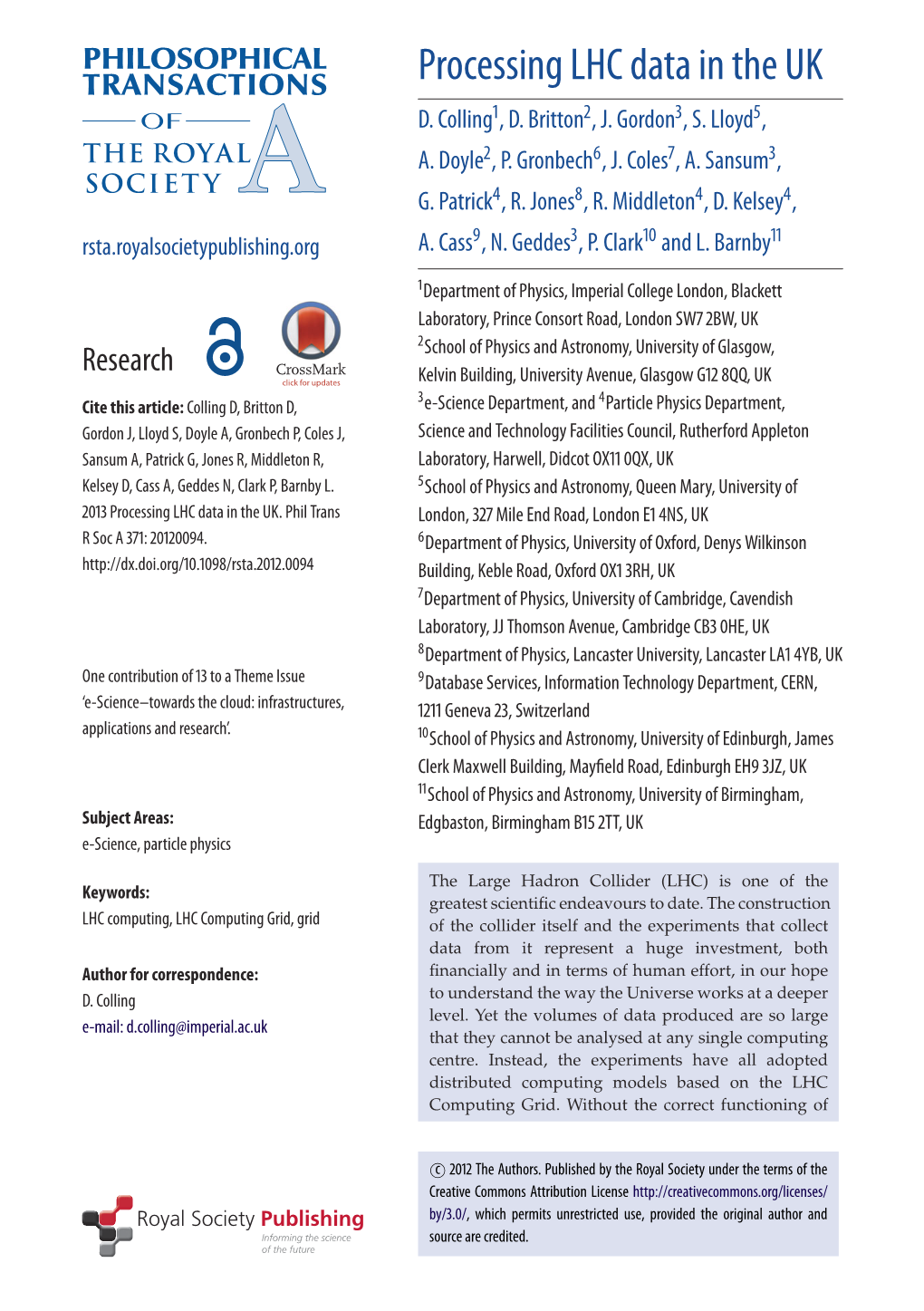 Processing LHC Data in the UK D