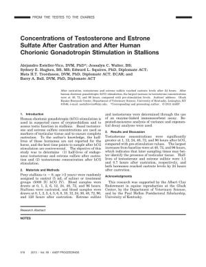 Concentrations of Testosterone and Estrone Sulfate After Castration and After Human Chorionic Gonadotropin Stimulation in Stallions