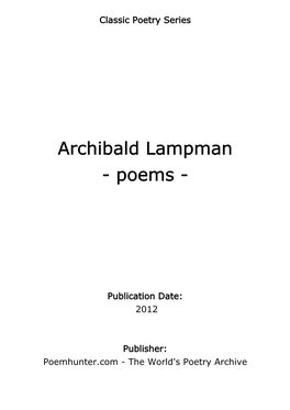 Archibald Lampman - Poems