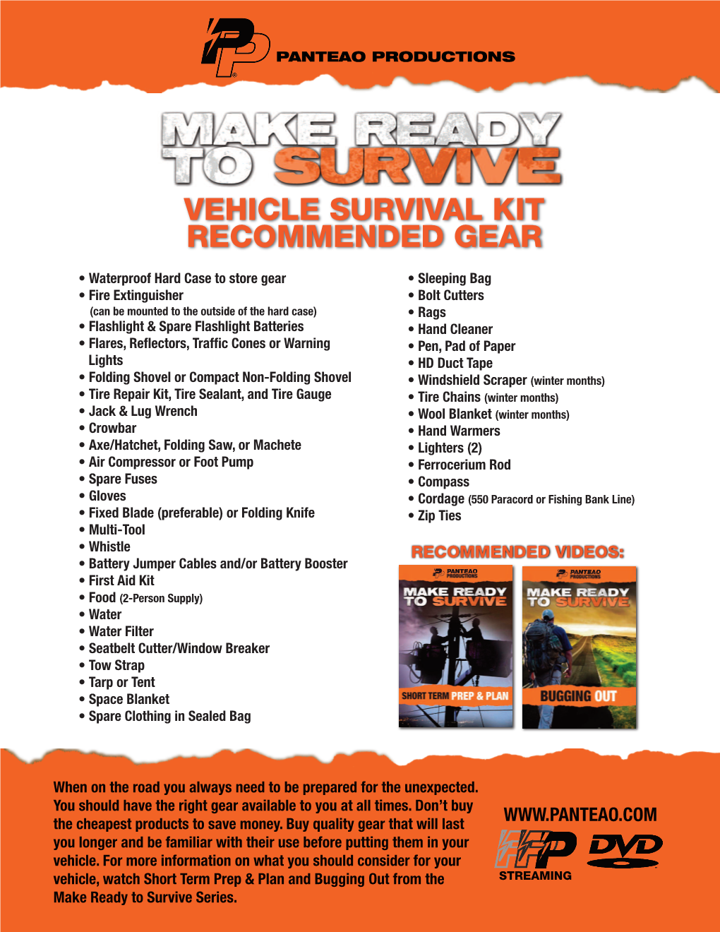 Vehicle Survival Kit Recommended Gear