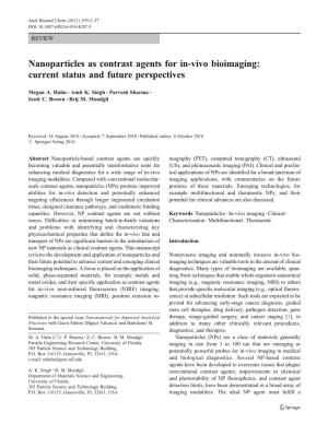 Nanoparticles As Contrast Agents for In-Vivo Bioimaging: Current Status and Future Perspectives