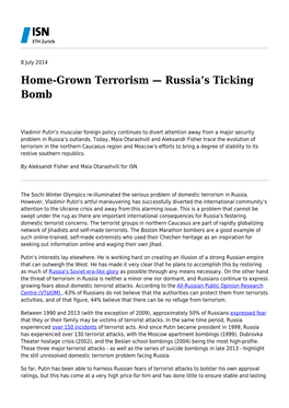 Home-Grown Terrorism — Russia's Ticking Bomb