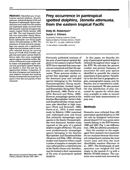 Prey Occurrence in Pantropical Spotted Dolphins, Stenella Attenuata, From