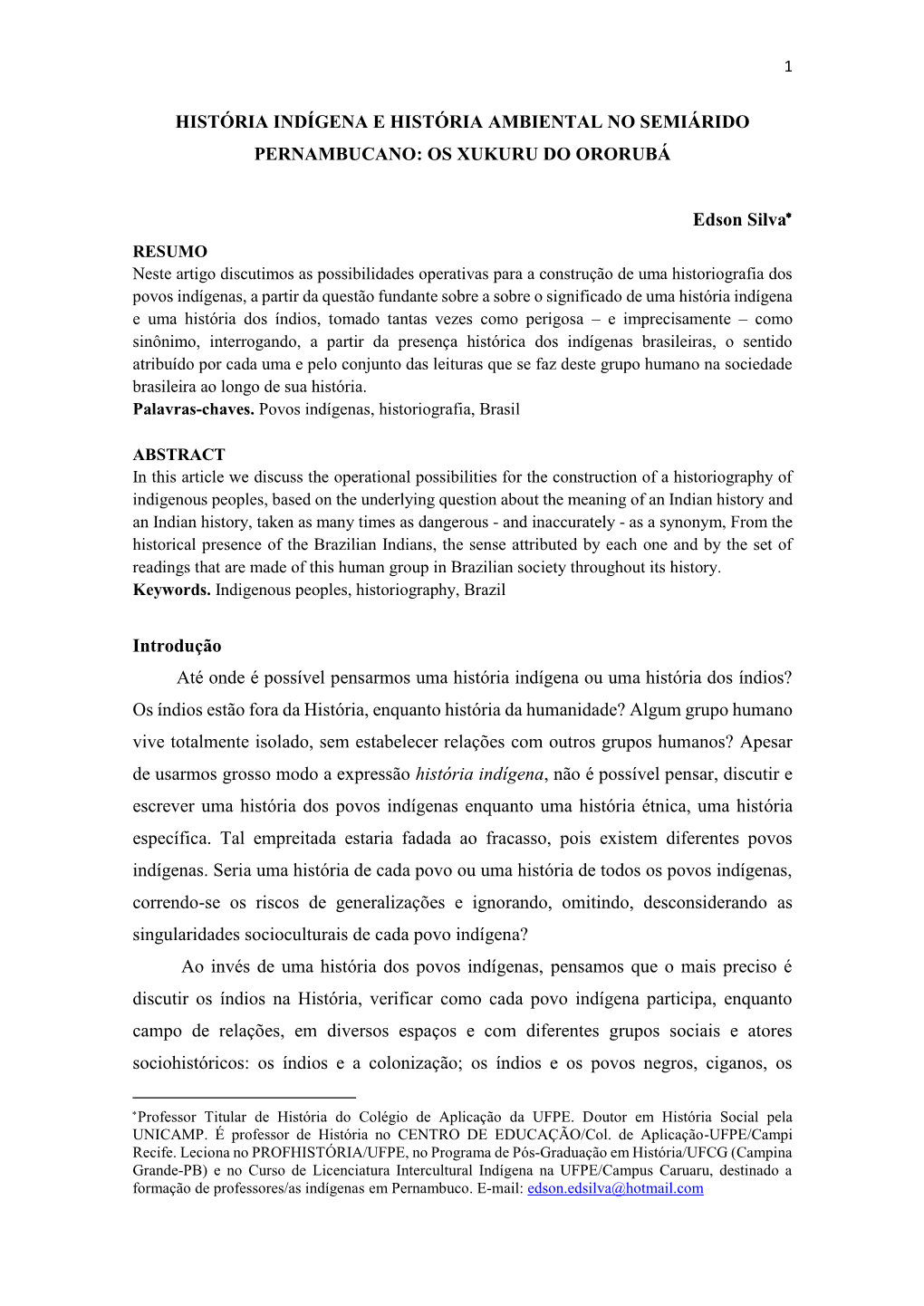 História Indígena E História Ambiental No Semiárido Pernambucano: Os Xukuru Do Ororubá