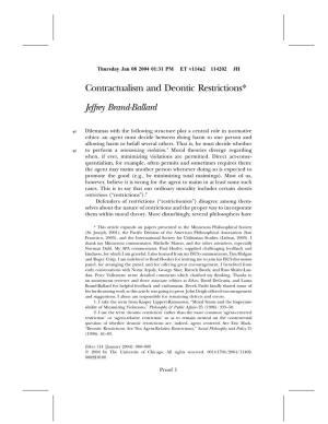 Contractualism and Deontic Restrictions* Jeffrey Brand-Ballard