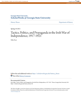 Tactics, Politics, and Propaganda in the Irish War of Independence, 1917-1921 Mike Rast