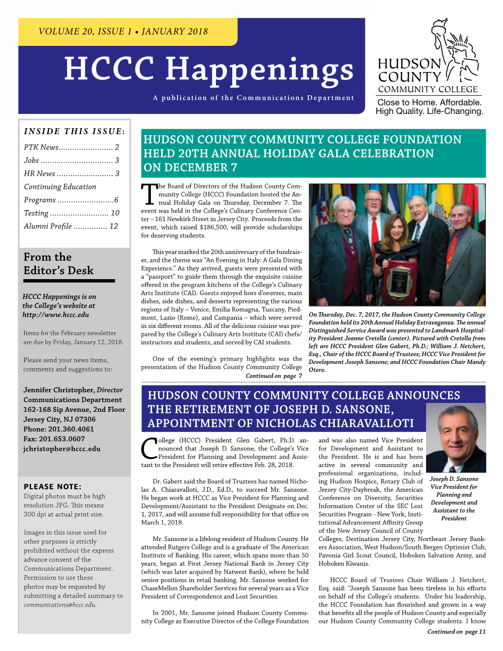 JANUARY 2018 HCCC Happenings a Publication of the Communications Department