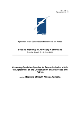 Second Meeting of Advisory Committee Choosing Candidate Species for Future Inclusion Within the Agreement on the Conservation Of