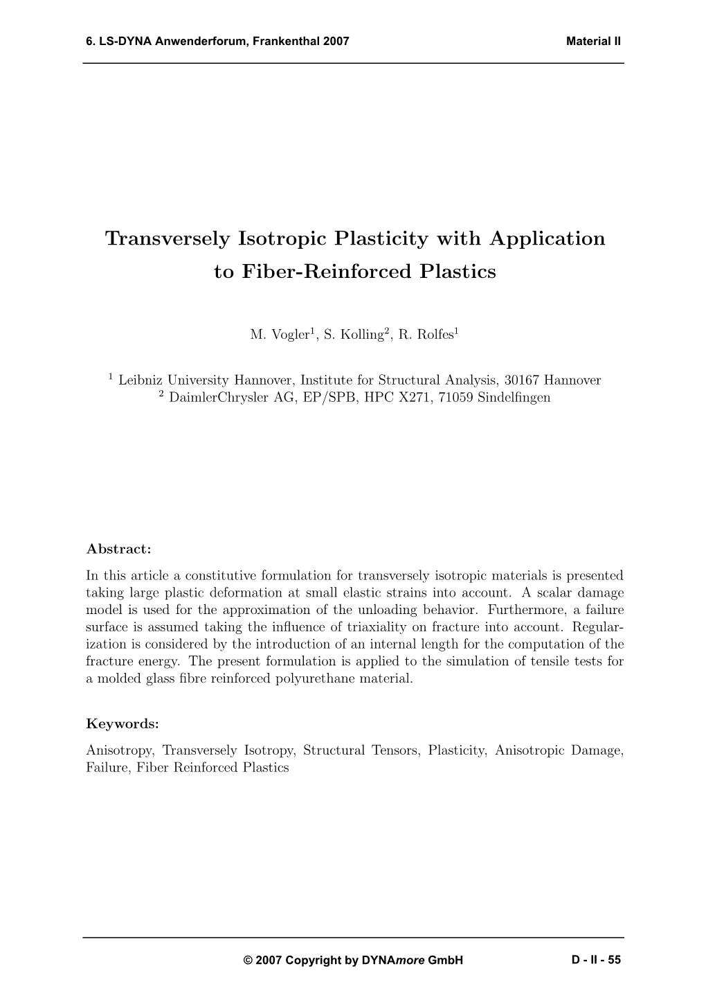 Transversely Isotropic Plasticity with Application to Fiber-Reinforced Plastics