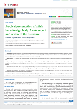 Atypical Presentation of a Fish Bone Foreign Body: a Case Report and Review of the Literature