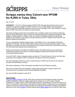 Scripps Names Amy Calvert New VP/GM for KJRH in Tulsa, Okla