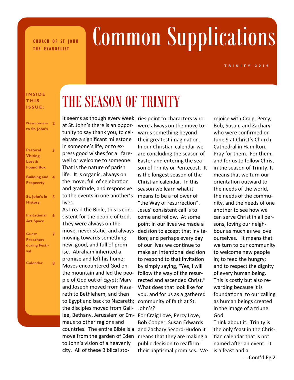 Trinity Common Supplications Newsletter