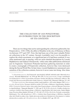 The Collection of Jan Ponętowski. an Introduction to the Description of Its Contents