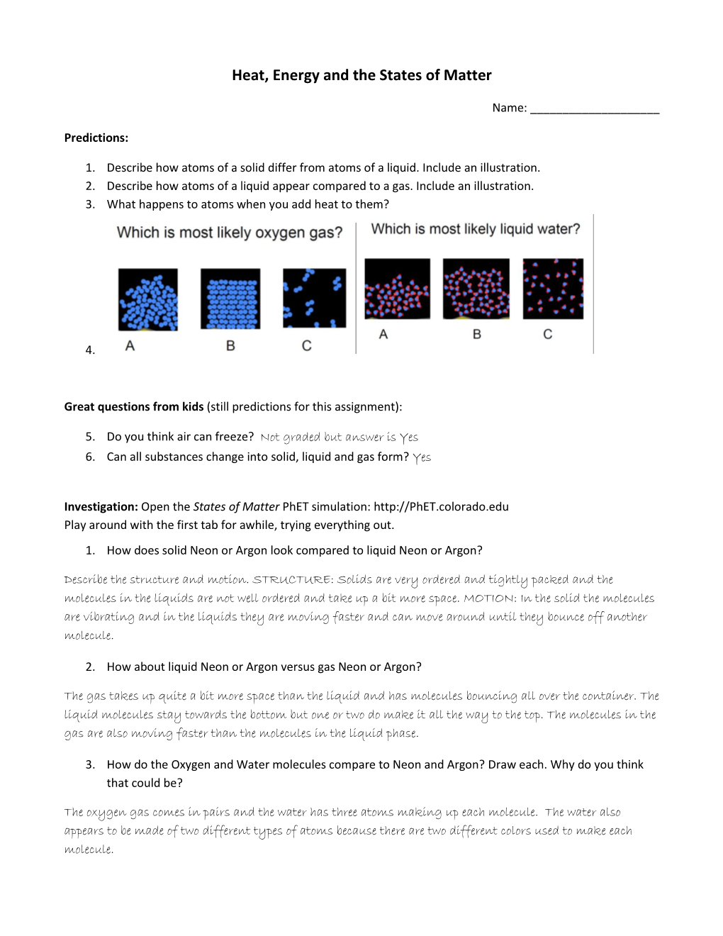 Heat, Energy and the States of Matter