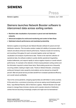 Siemens Launches Network Booster Software to Interconnect Data Across Sorting Centers