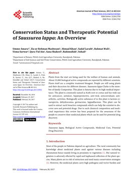 Conservation Status and Therapeutic Potential of Saussurea Lappa: an Overview