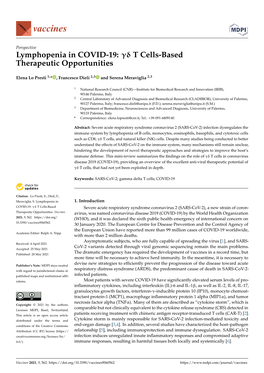 Lymphopenia in COVID-19: Γδ T Cells-Based Therapeutic Opportunities