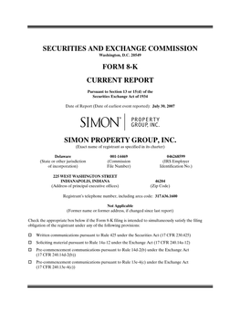 Securities and Exchange Commission Form 8-K Current Report Simon Property Group, Inc