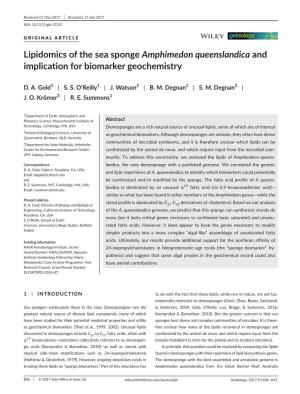 Lipidomics of the Sea Sponge Amphimedon Queenslandica and Implication for Biomarker Geochemistry
