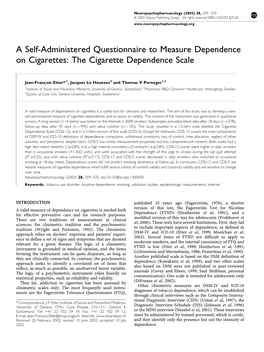 A Self-Administered Questionnaire to Measure Dependence on Cigarettes: the Cigarette Dependence Scale