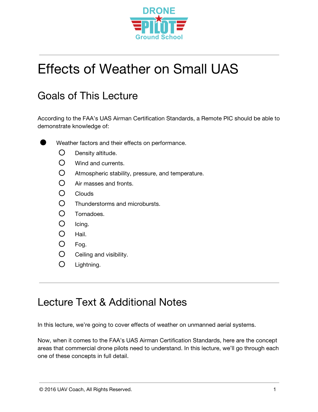 Effects of Weather on Small UAS