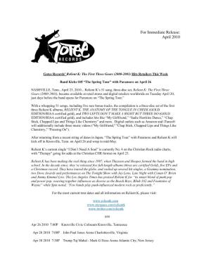For Immediate Release: April 2010