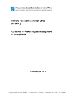 Guidelines for Archaeological Investigations in Pennsylvania