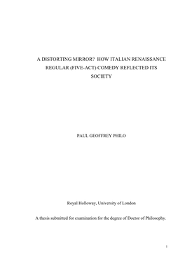 How Italian Renaissance Regular (Five-Act) Comedy Reflected Its Society