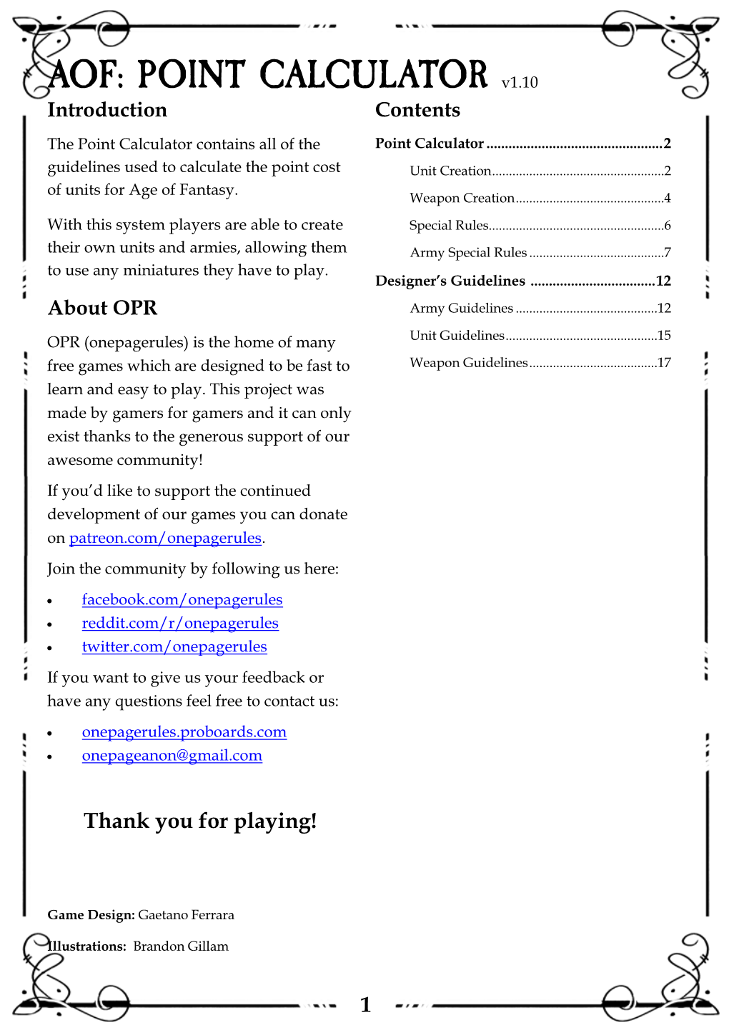 AOF: POINT CALCULATOR V1.10 Introduction Contents the Point Calculator Contains All of the Point Calculator