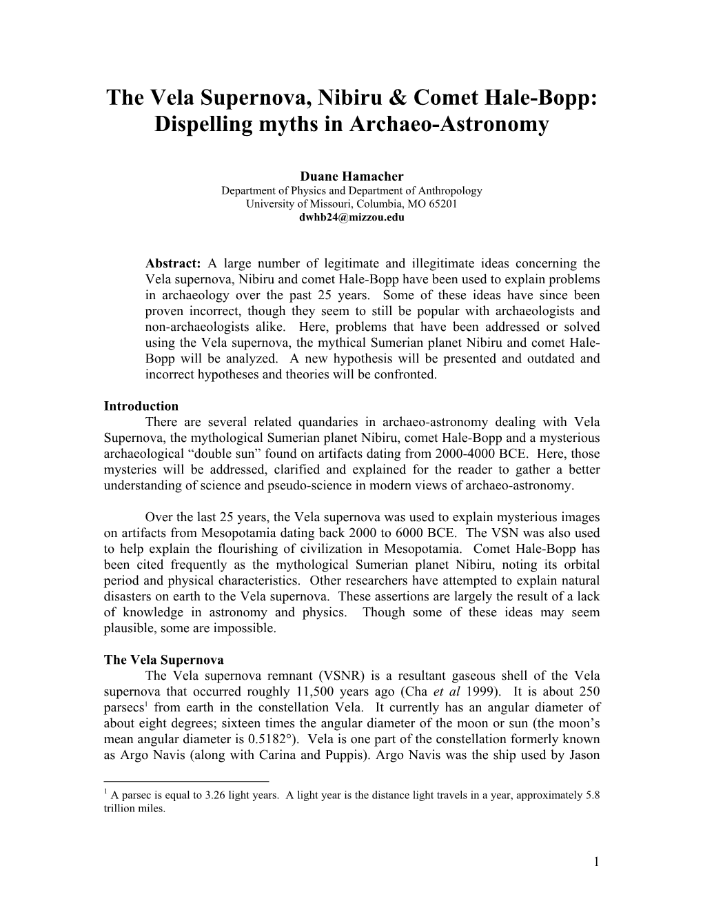 The Vela Supernova, Nibiru & Comet Hale-Bopp: Dispelling Myths in Archaeo-Astronomy