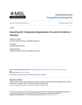 Examining the Temperature Dependence of Louche Formation in Absinthe