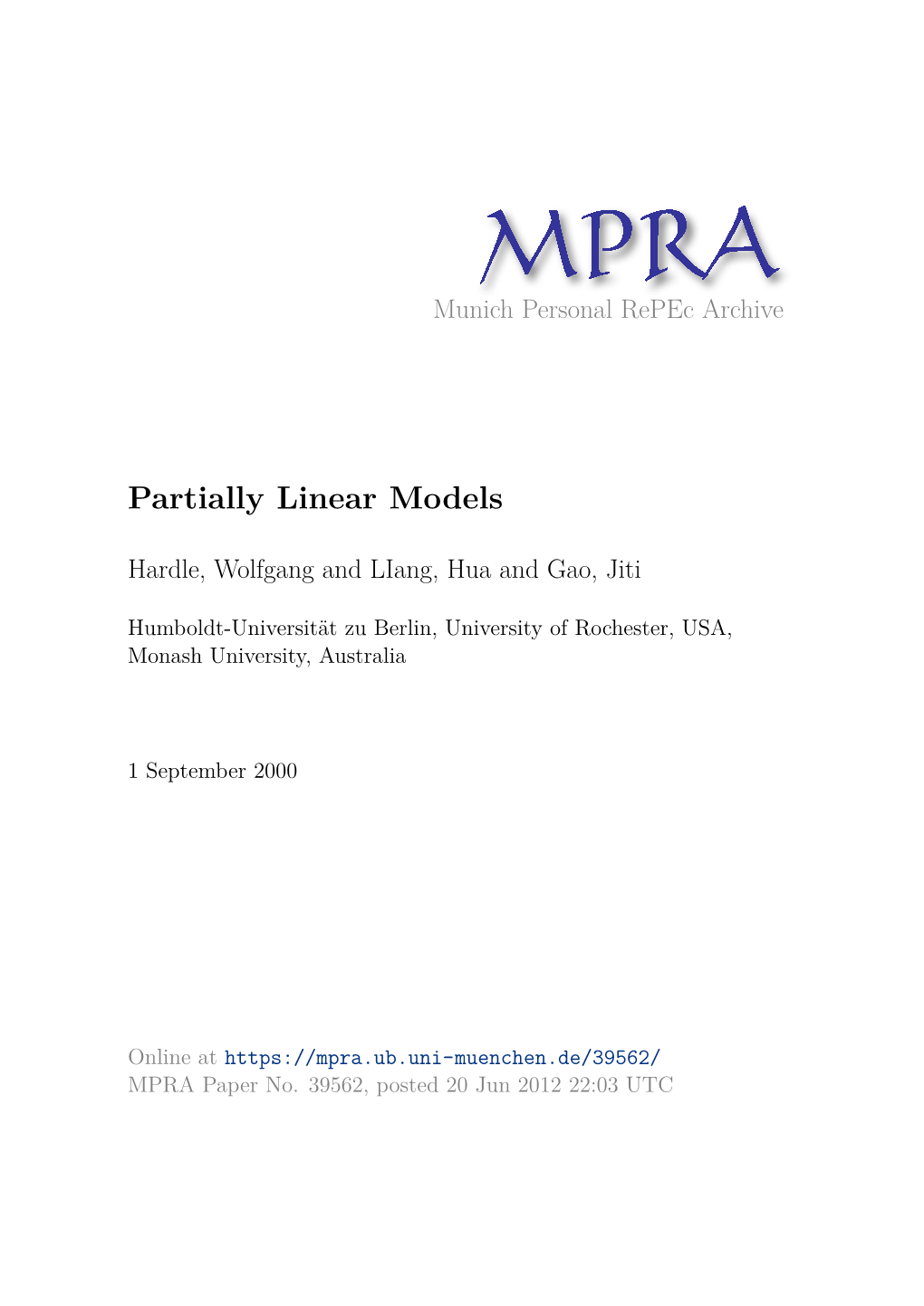 Partially Linear Models