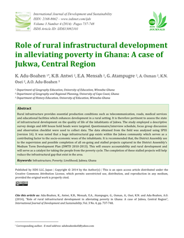 Role of Rural Infrastructural Development in Alleviating Poverty in Ghana: a Case of Jukwa, Central Region