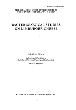 Bacteriological Studies on Limburger Cheese