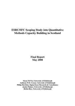 ESRC/SFC Scoping Study Into Quantitative Methods Capacity Building in Scotland