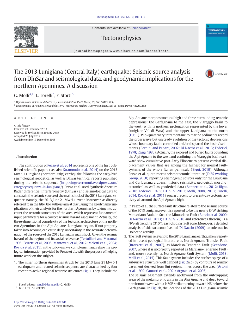 The 2013 Lunigiana (Central Italy) Earthquake: Seismic Source Analysis from Dinsar and Seismological Data, and Geodynamic Implications for the Northern Apennines