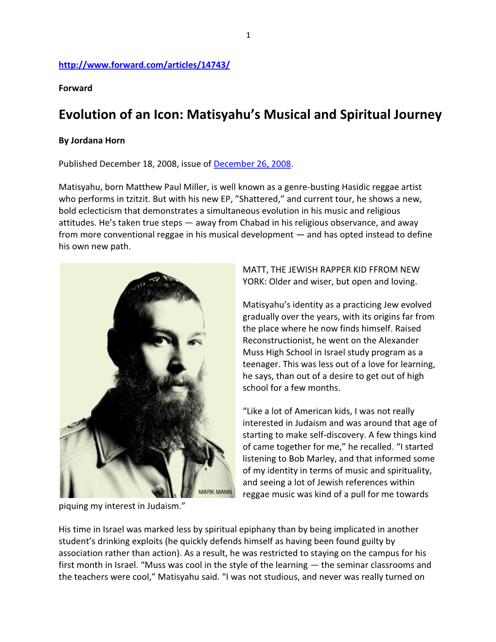 14 Horn, Evolution of an Icon: Matisyahu's Musical and Spiritual