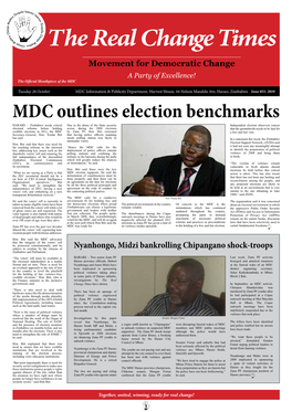 MDC Outlines Election Benchmarks