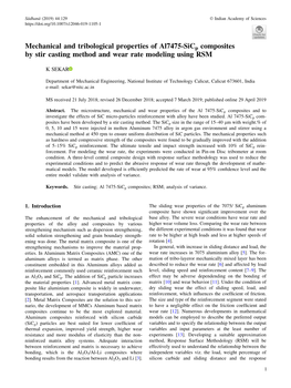 Mechanical and Tribological Properties of Al7475-Sicp Composites by Stir Casting Method and Wear Rate Modeling Using RSM
