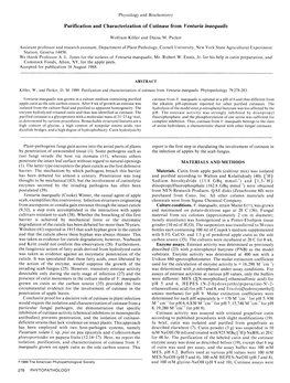 Purification and Characterization of Cutinase from Venturia Inaequalis