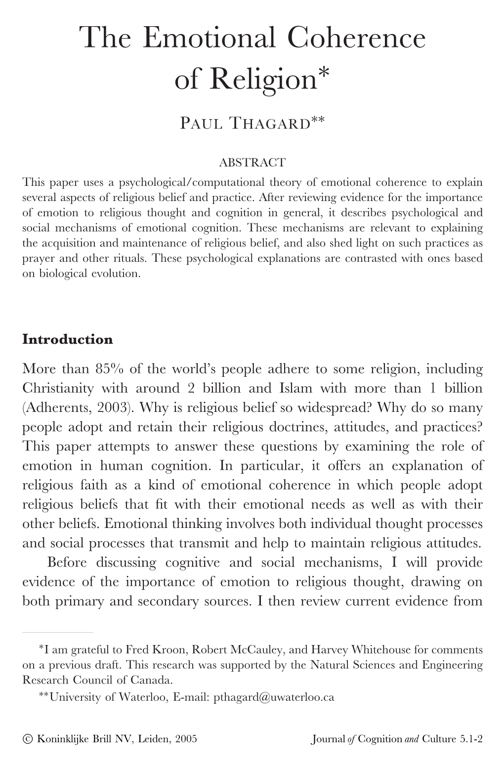 The Emotional Coherence of Religion∗