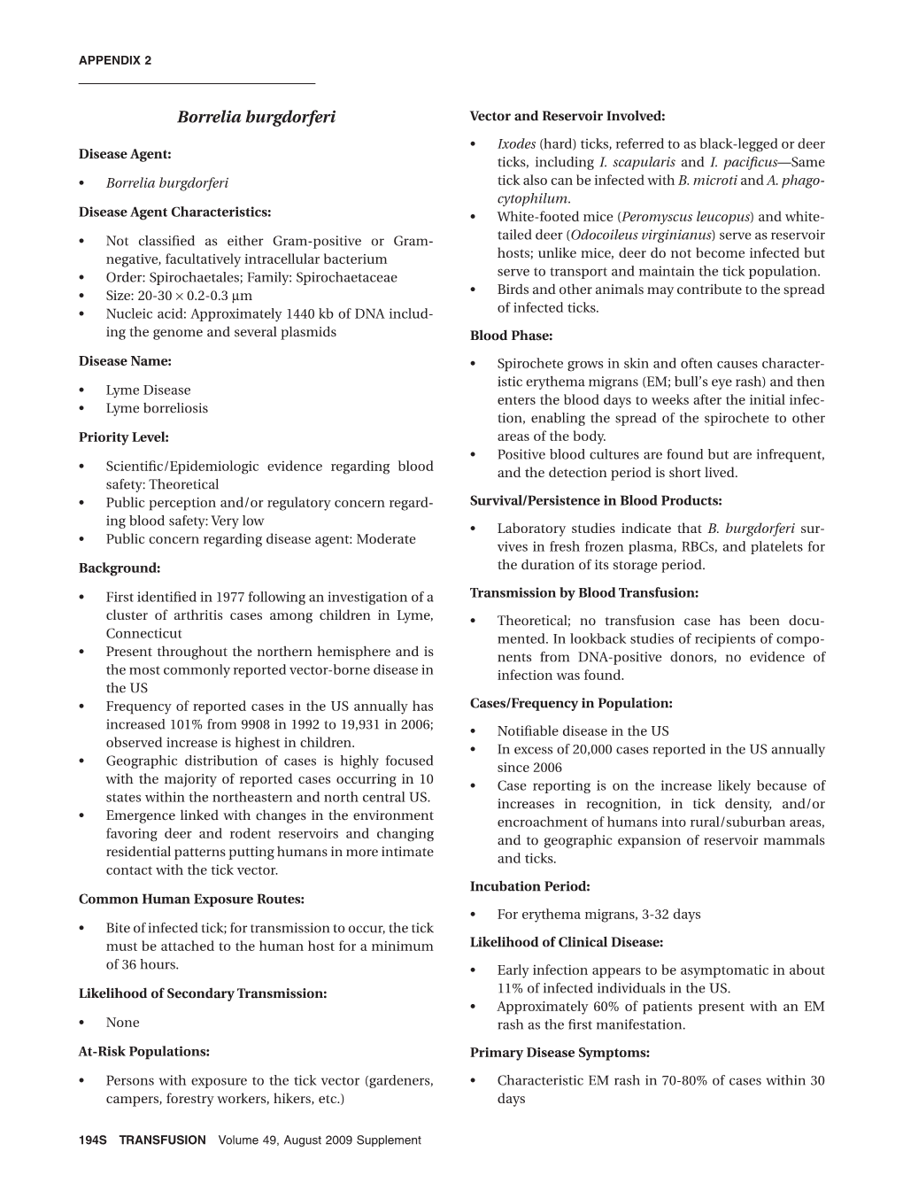 Borrelia Burgdorferi Vector and Reservoir Involved: • Ixodes (Hard) Ticks, Referred to As Black-Legged Or Deer Disease Agent: Ticks, Including I