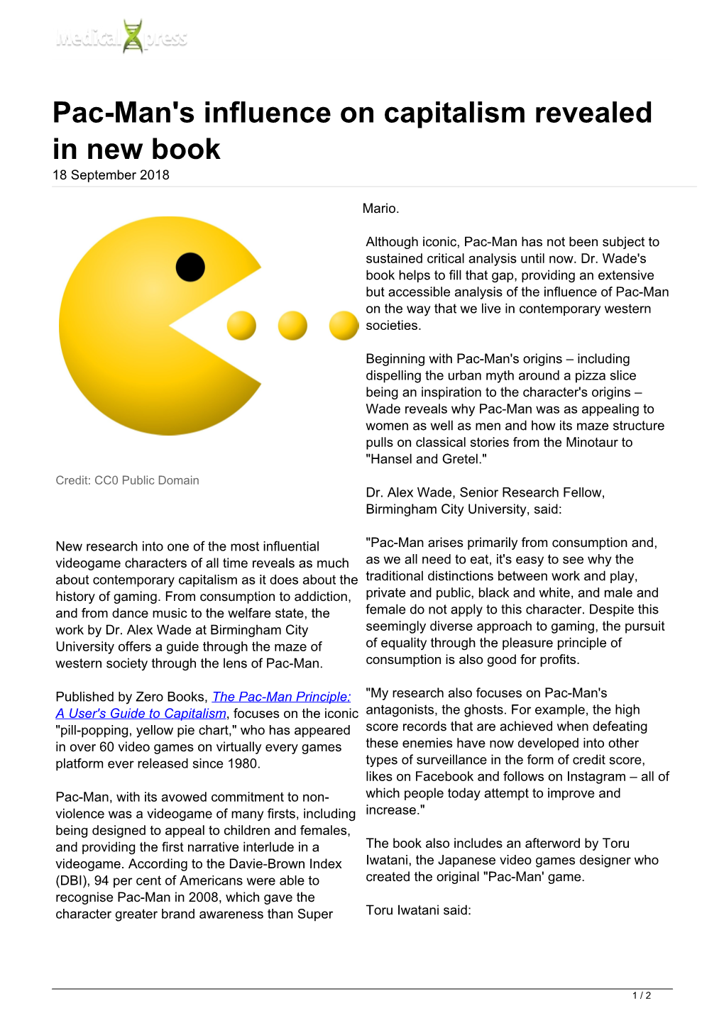 Pac-Man's Influence on Capitalism Revealed in New Book 18 September 2018